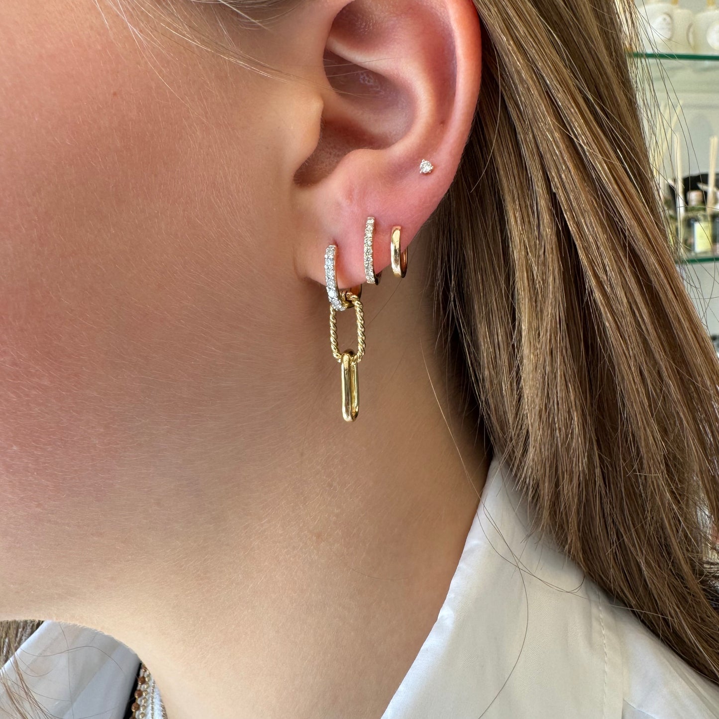 Double Gold & Pave Diamond Huggie Earrings