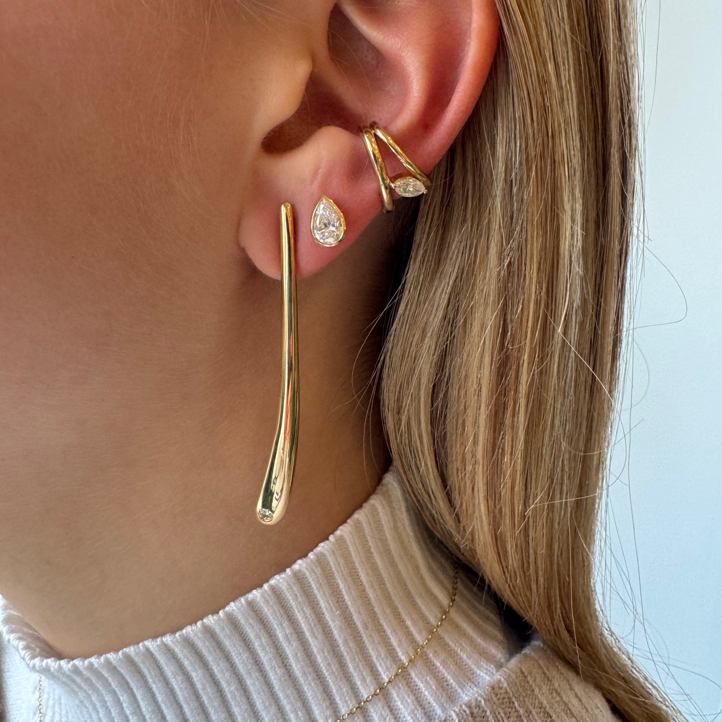 Gold Teardrop With Diamond Earrings