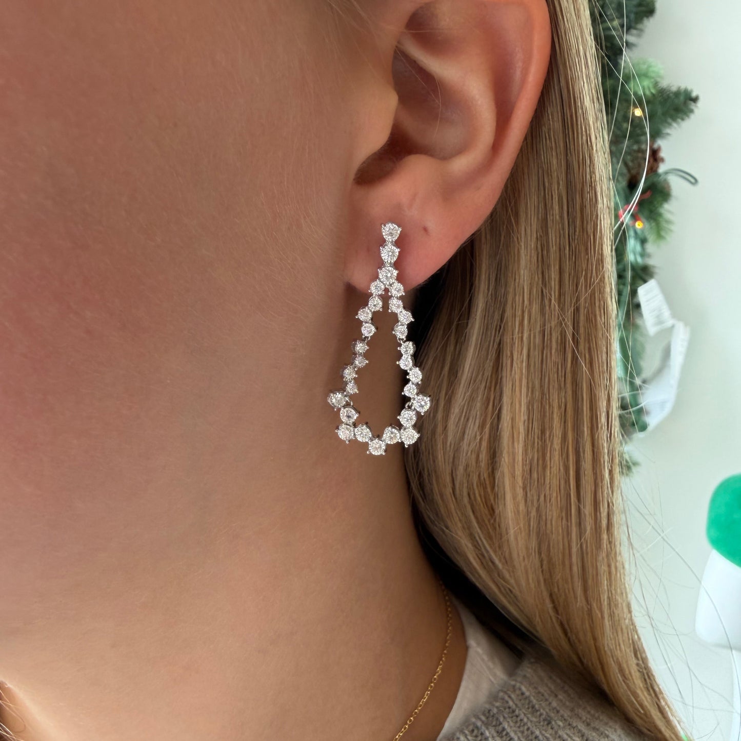 Cluster Diamond Pear Drop Earrings