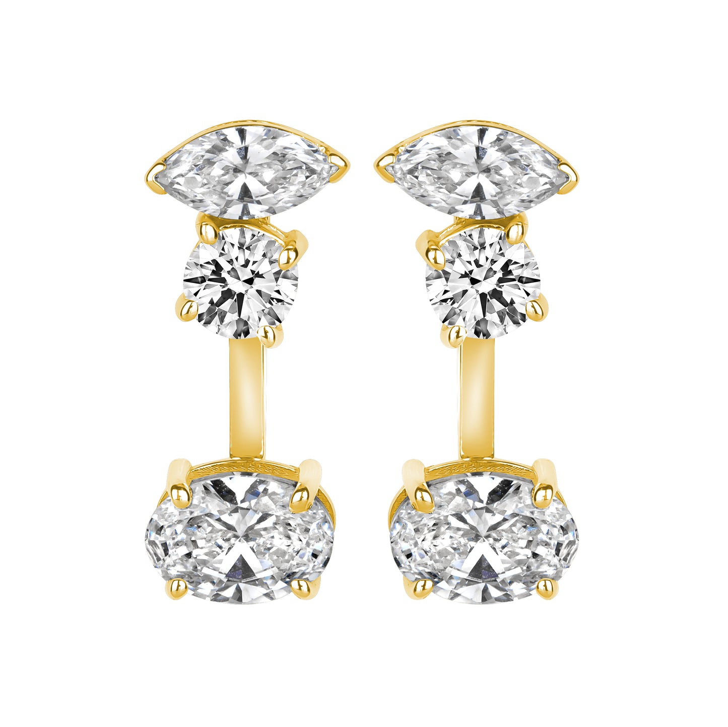 Lab Marquee & Round Diamond Earring With Oval Ear Jacket
