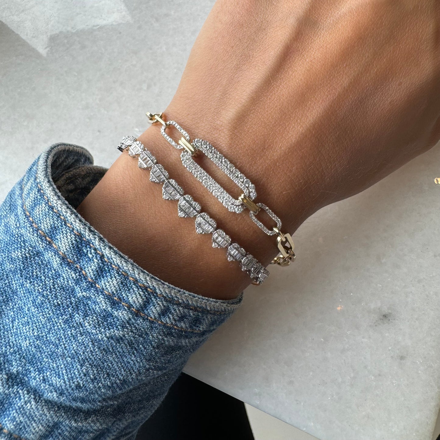 Paperclip Bracelet With 3 Diamond Links