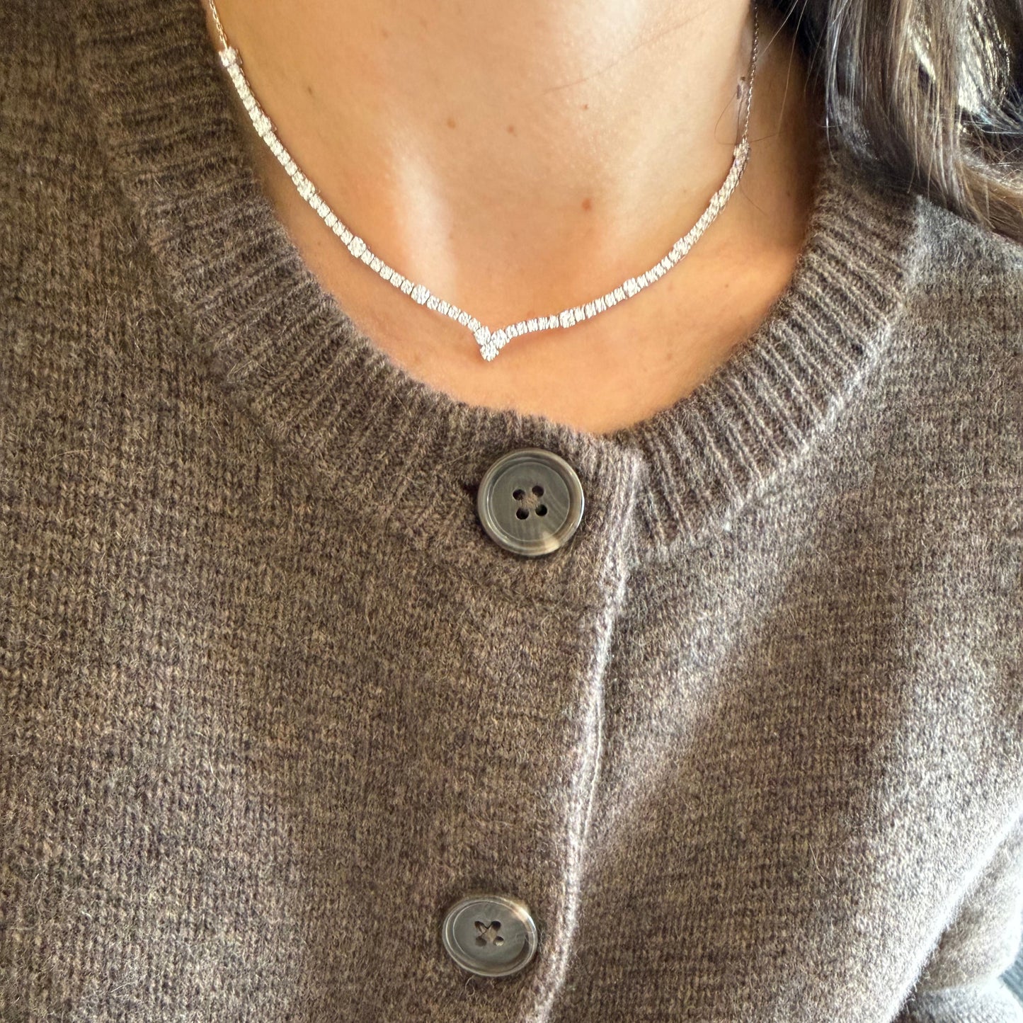 Partway V-Shaped Lab Diamond Tennis Necklace