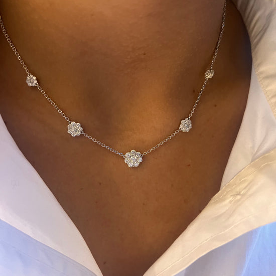 5 Graduated Diamond Rounded Flowers Necklace