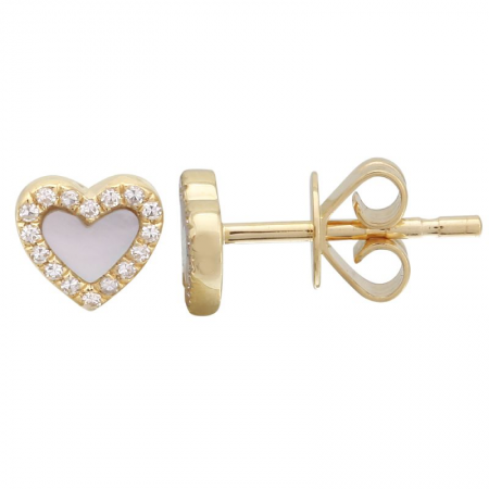 Mini Mother of Pearl and Diamond Heart Studs