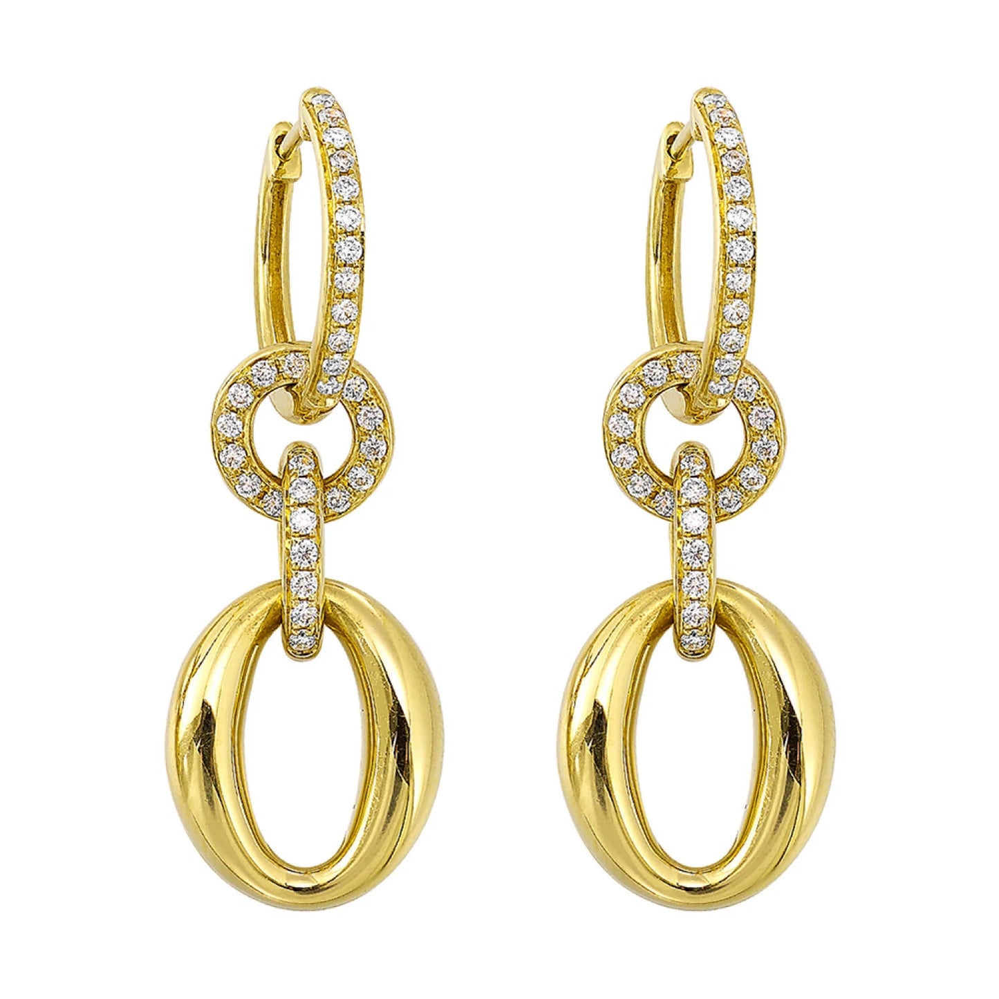 Pave Diamond & Oval Gold Dangle Link Earrings