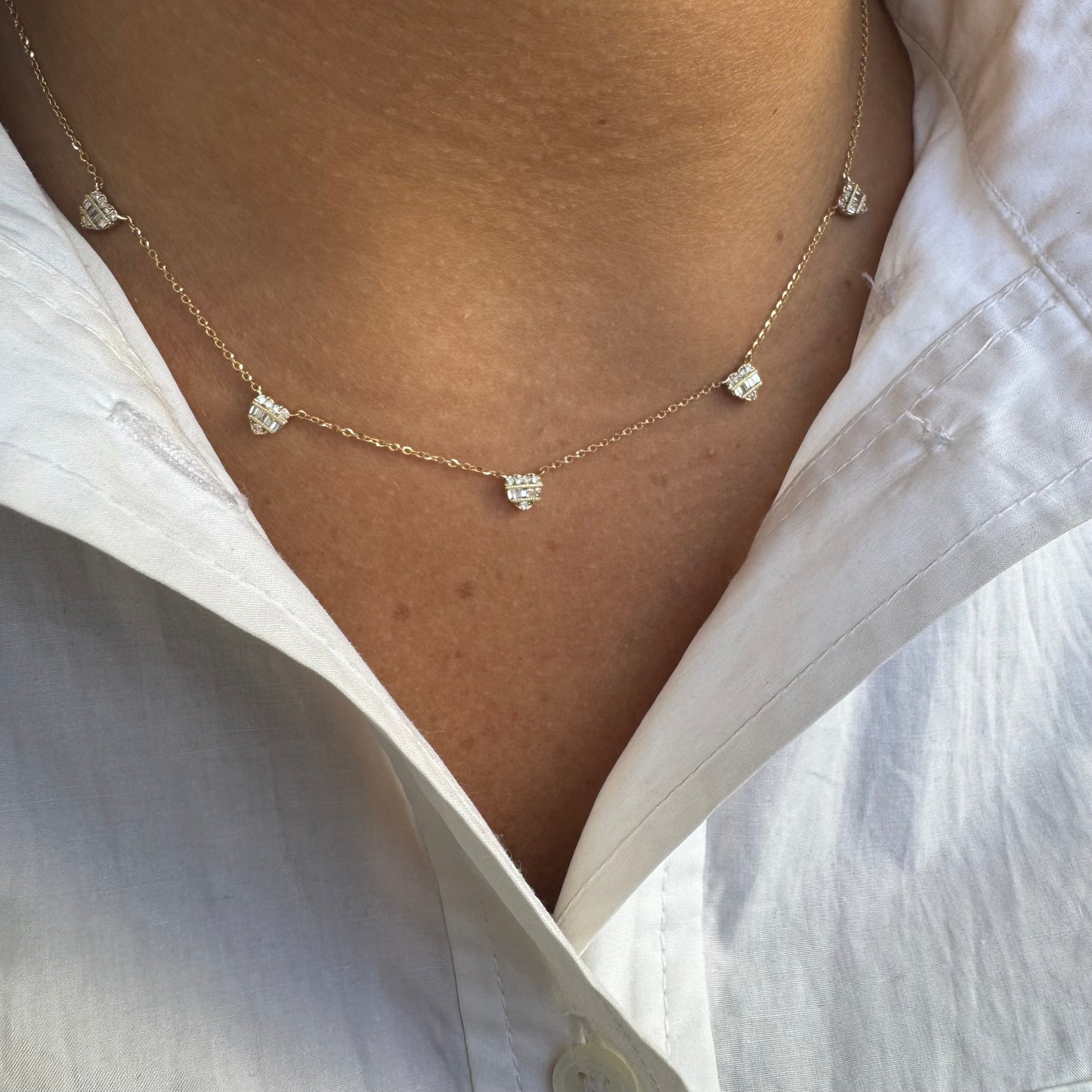 5 Diamond Heart Cluster Necklace