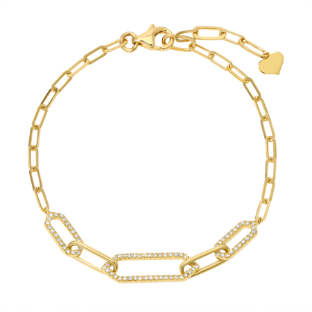 3 Diamond Link on Paperclip Chain Bracelet