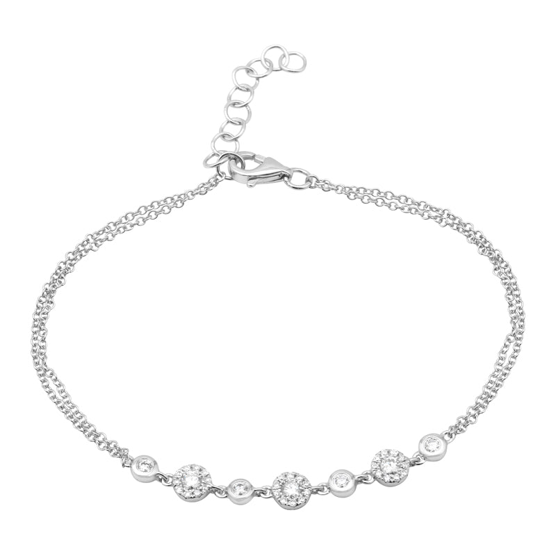 Pave Diamond Disc & Bezel Diamond Double Chain Bracelet