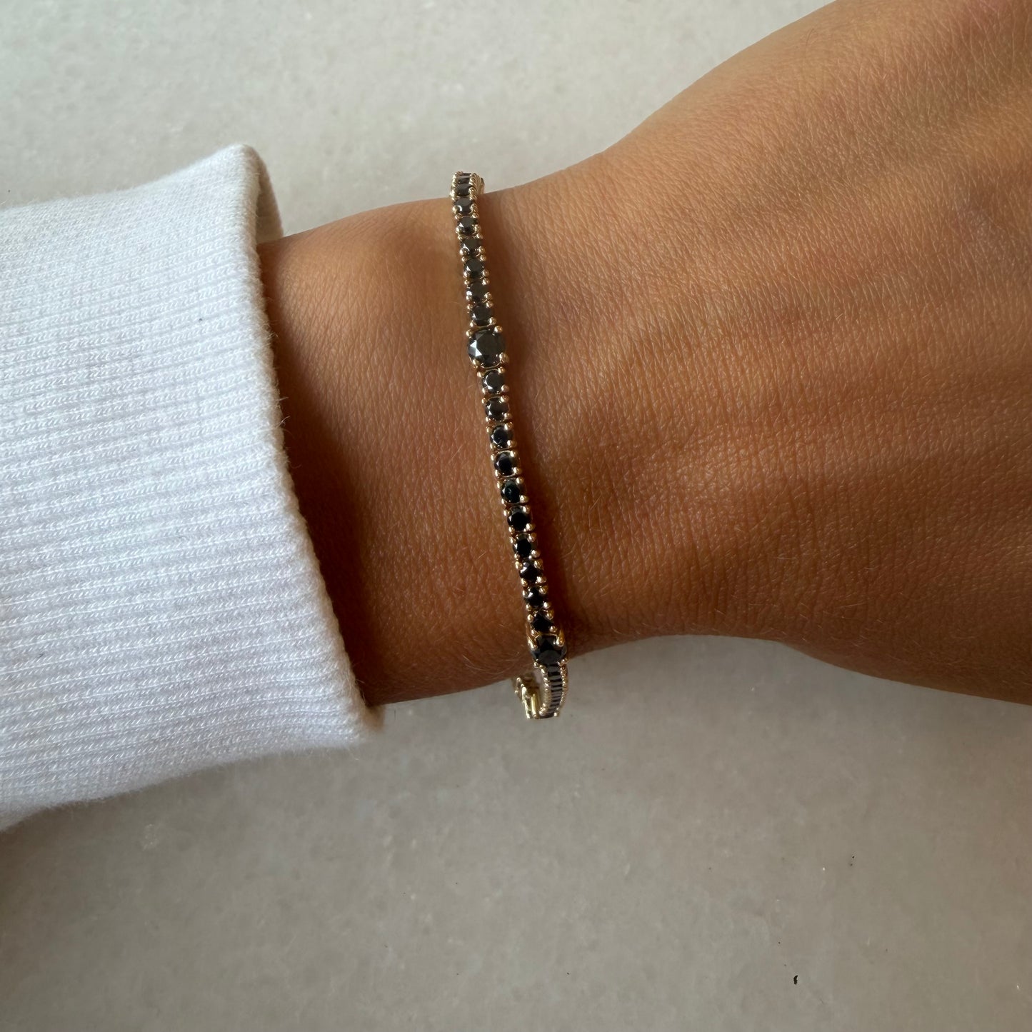 Black Sapphire & 3 Station Diamond Tennis Bracelet