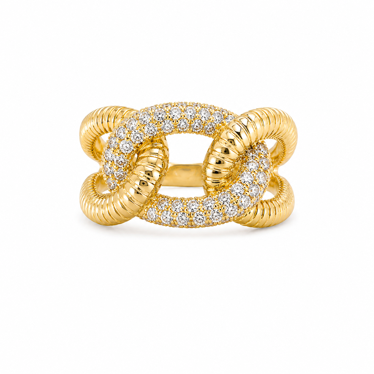 Interlocking Fluted Gold & Diamond Ring