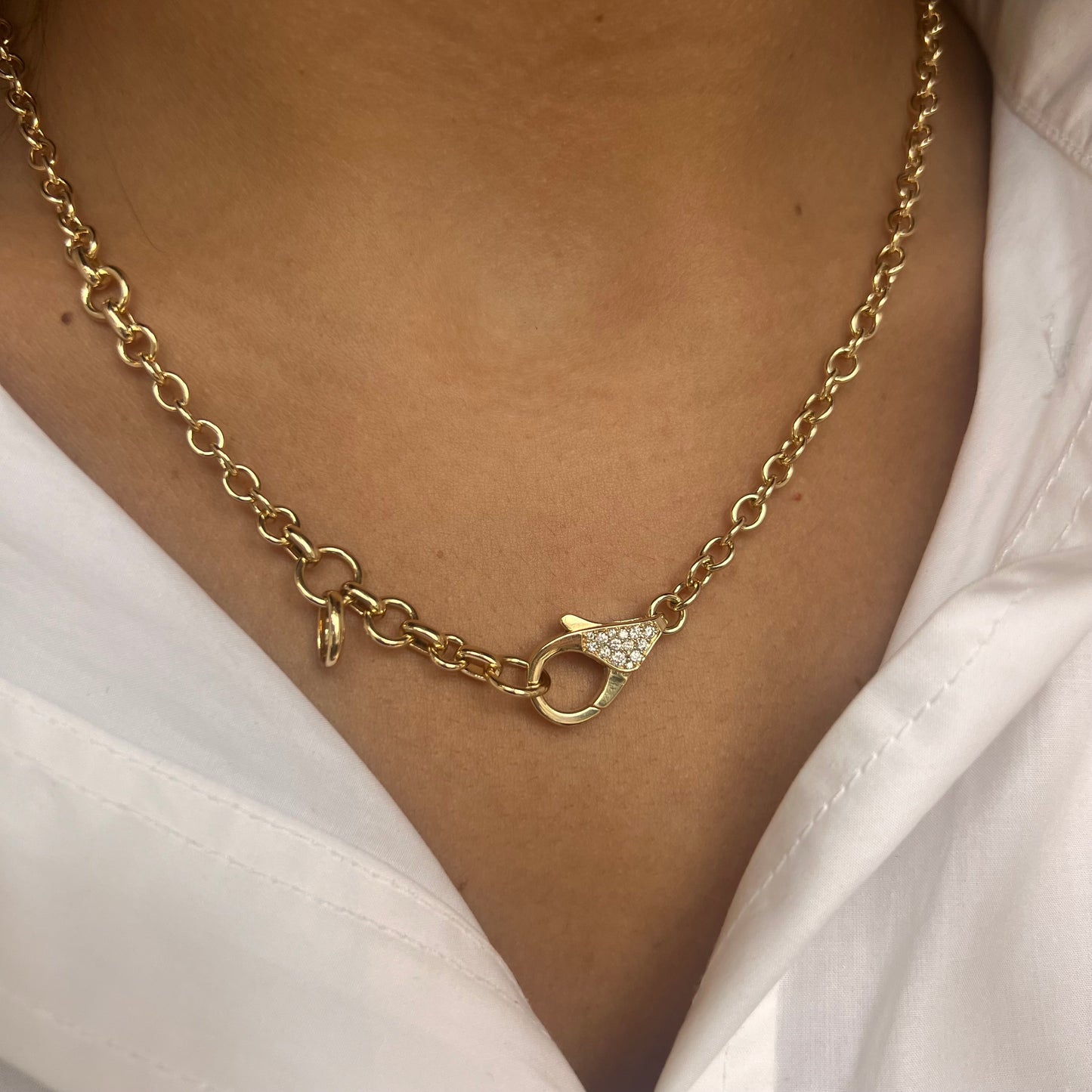 Gold & Diamond Chain Link Lariat Necklace