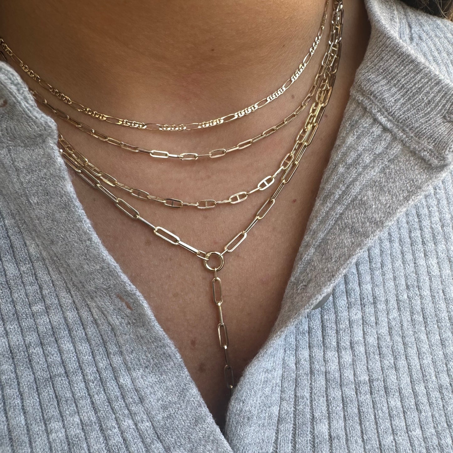 Gold Paperclip Lariat Necklace