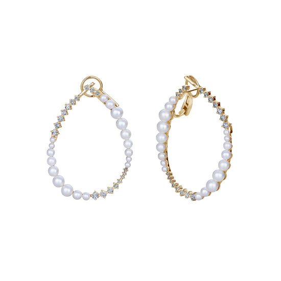 Wavy Graduated Pearl & Diamond Hoop Earring