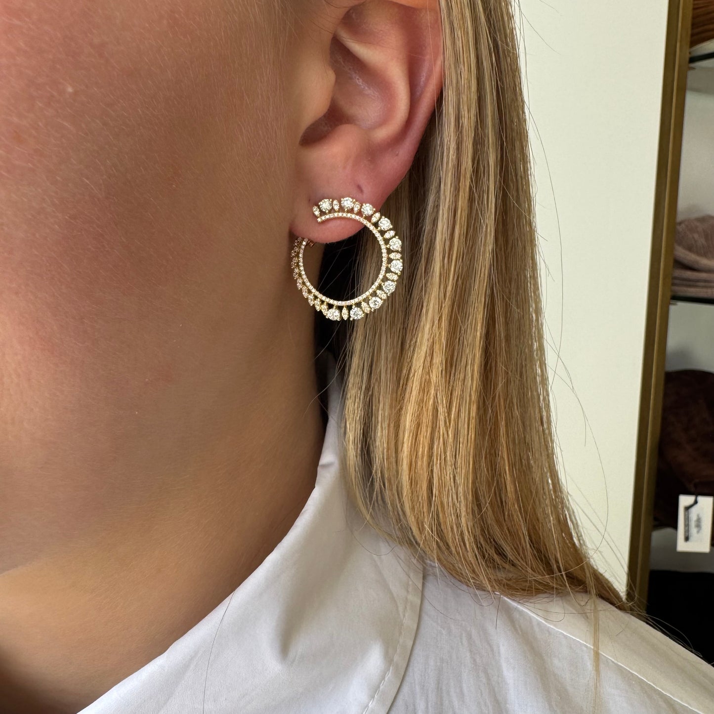 Pave Diamond & Mixed Shape Diamond Circle Earrings