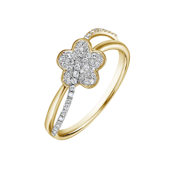 Gold & Diamond Flower Wave Ring