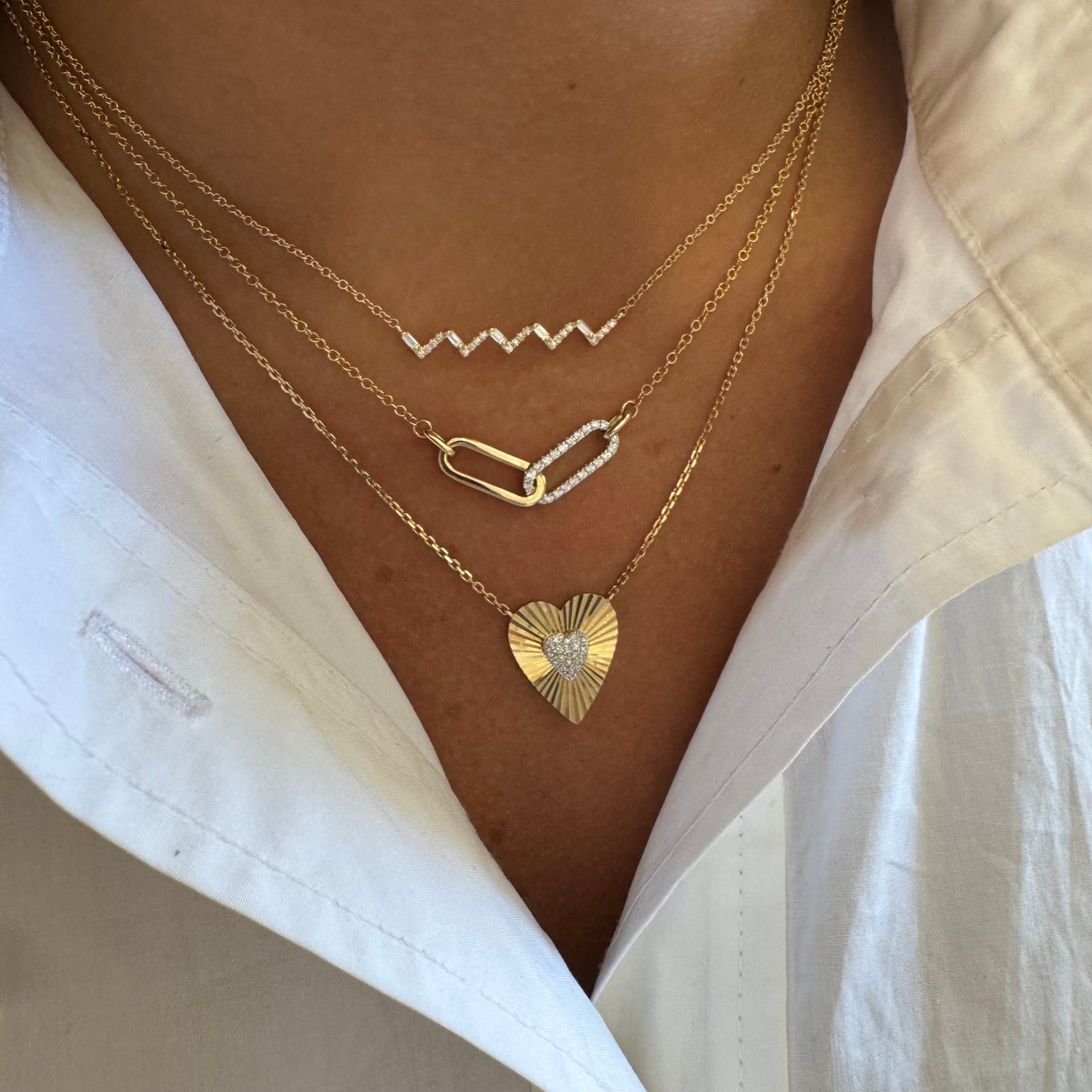 Diamond Fluted Heart Pendent Necklace