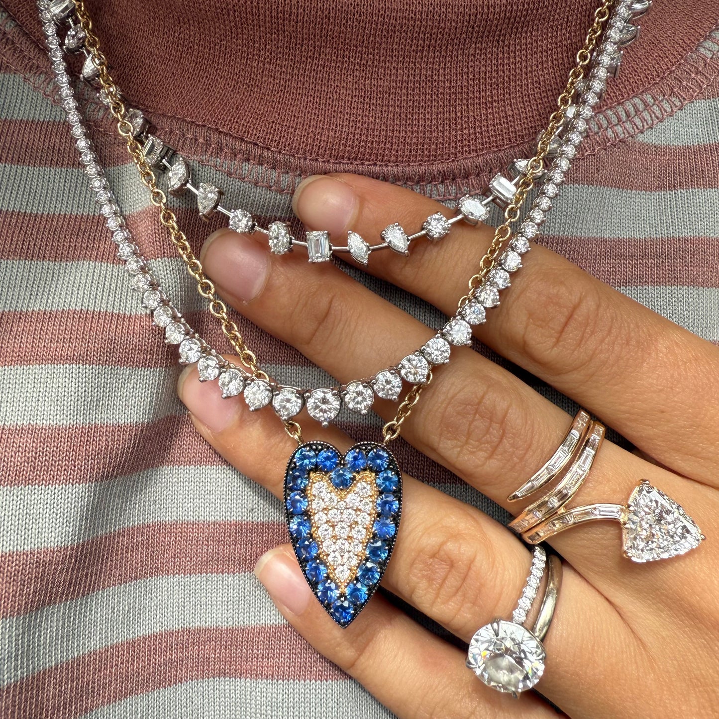 Lab Grown Partway Mixed Shape Diamond Tennis Necklace on Paperclip Chain