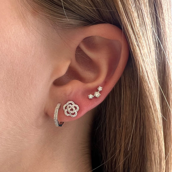 Diamond Flower Stud Earrings, Camellia