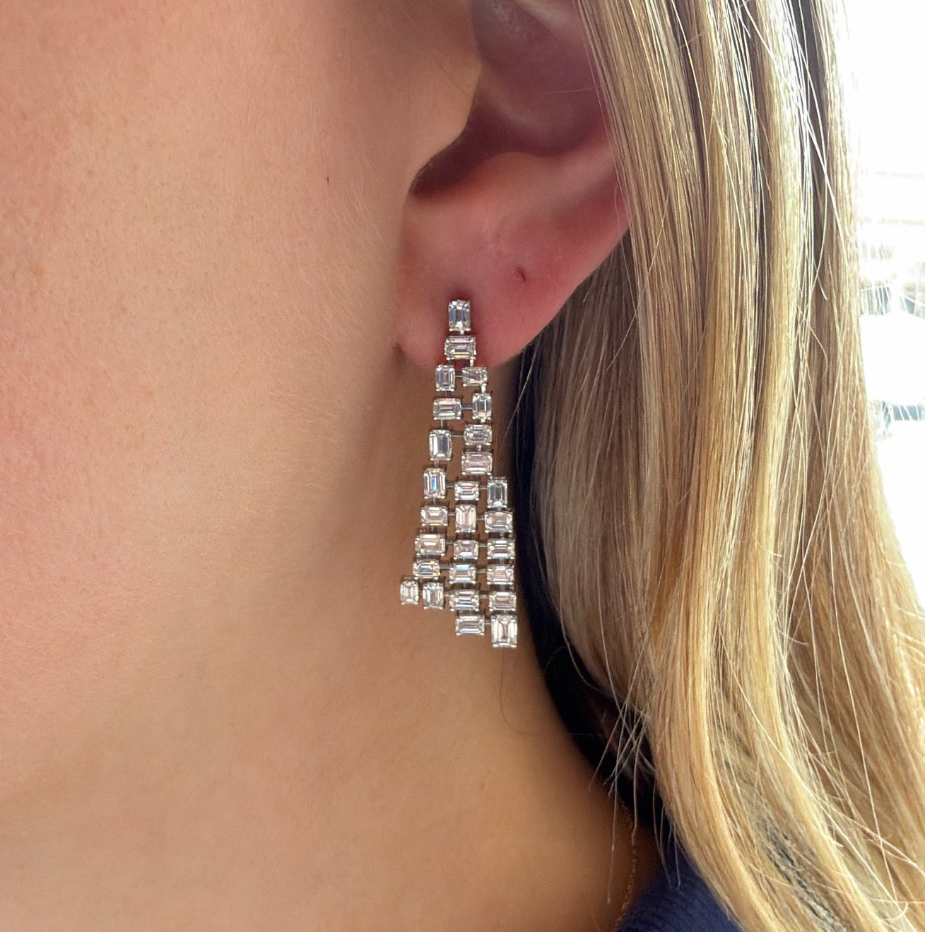 Lab  Diamond Emerald - Cut Dangle Earrings