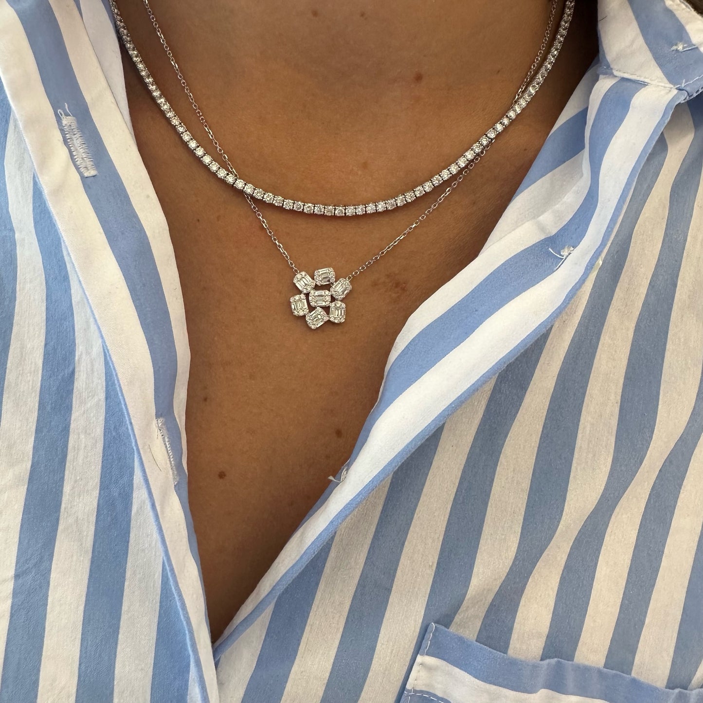 7 Baguette Diamond Clusters Necklace