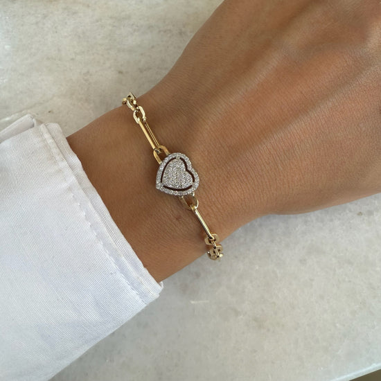 Mixed Link Bracelet With Halo Diamond Heart