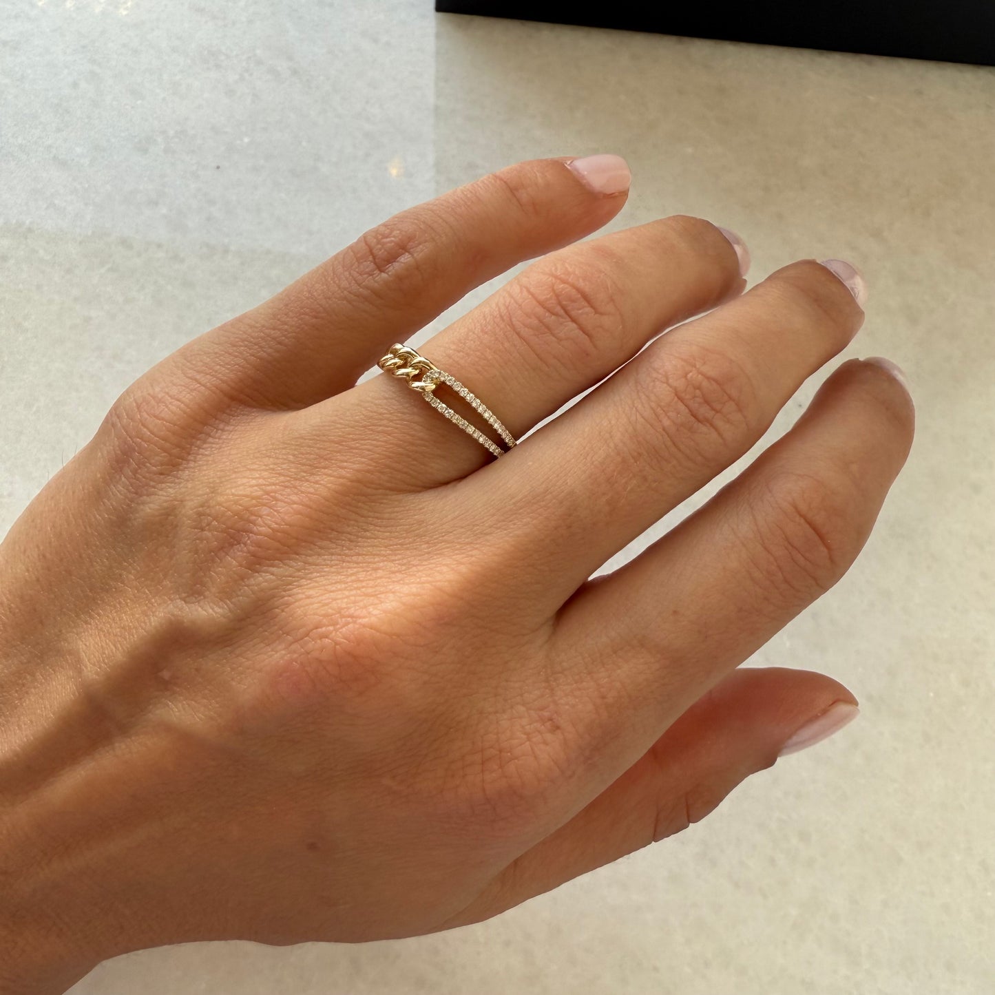 Open Pave Diamond & Partway Cuban Ring