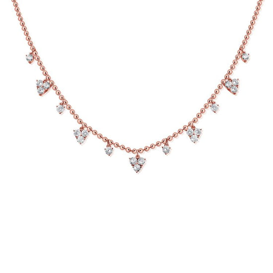 Ball Chain Necklace W Alternating Floating Diamonds & Diamond Triangles