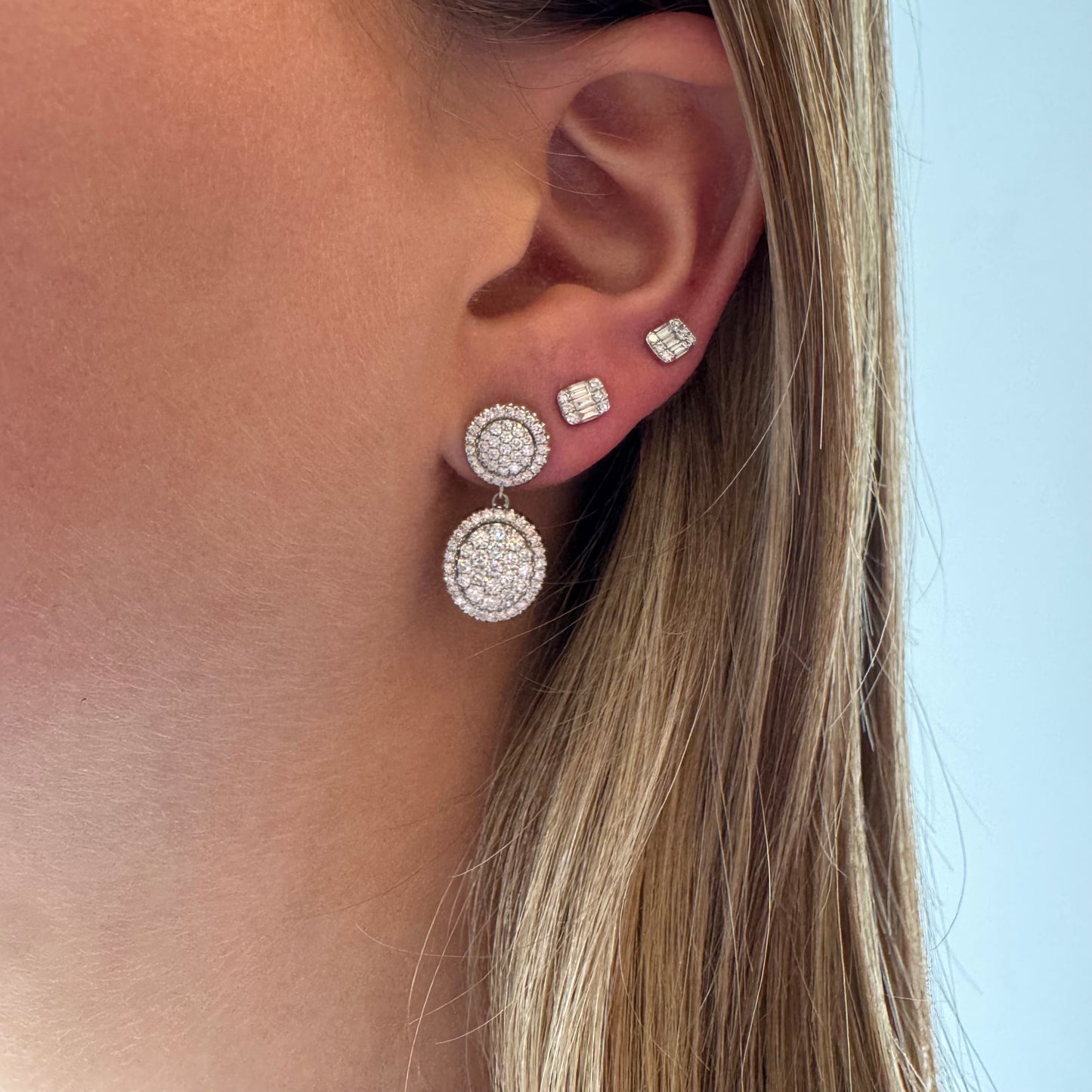 Circle & Oval Diamond Cluster Hanging Earrings