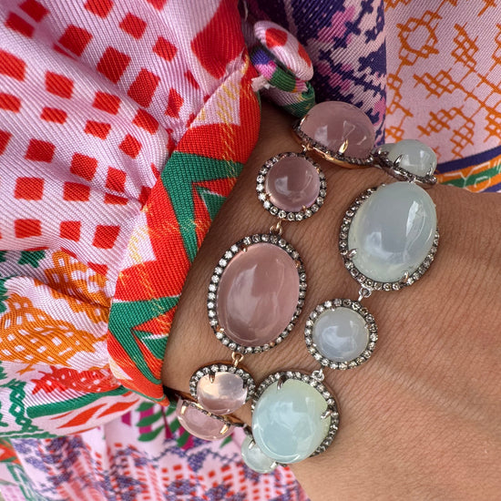 Colored Gemstone Cabachon & Diamond Bracelet