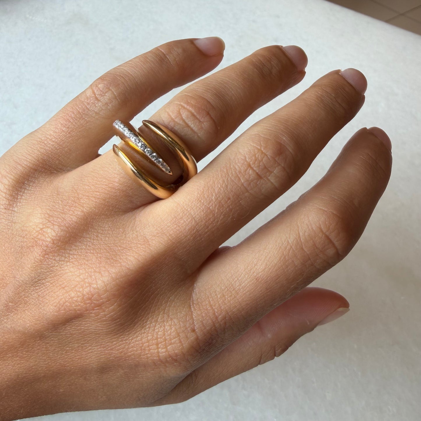 3 Row Gold & Diamond Wave Ring