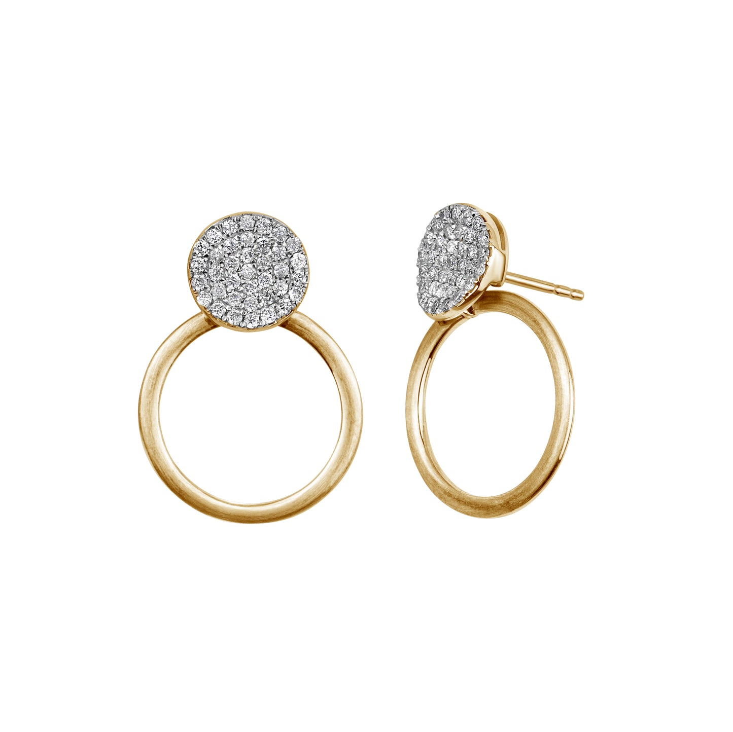 Pave Disc & Brushed Gold Earrings