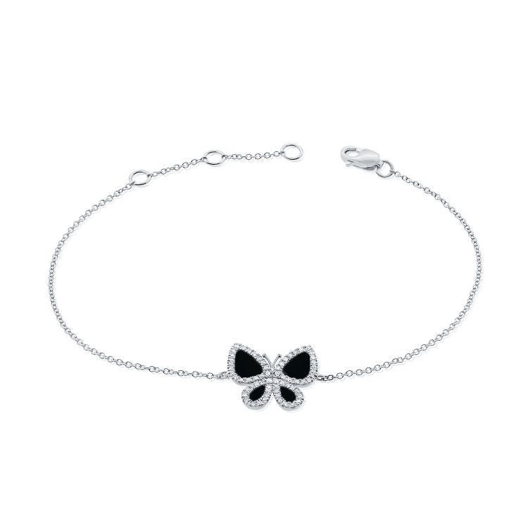 Onyx Butterfly W Diamond Halo Bracelet