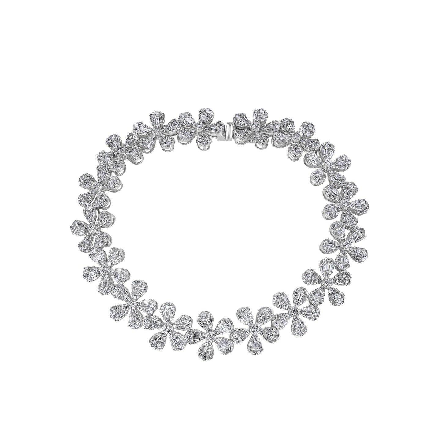 Baguette Diamond Flowers Bracelet