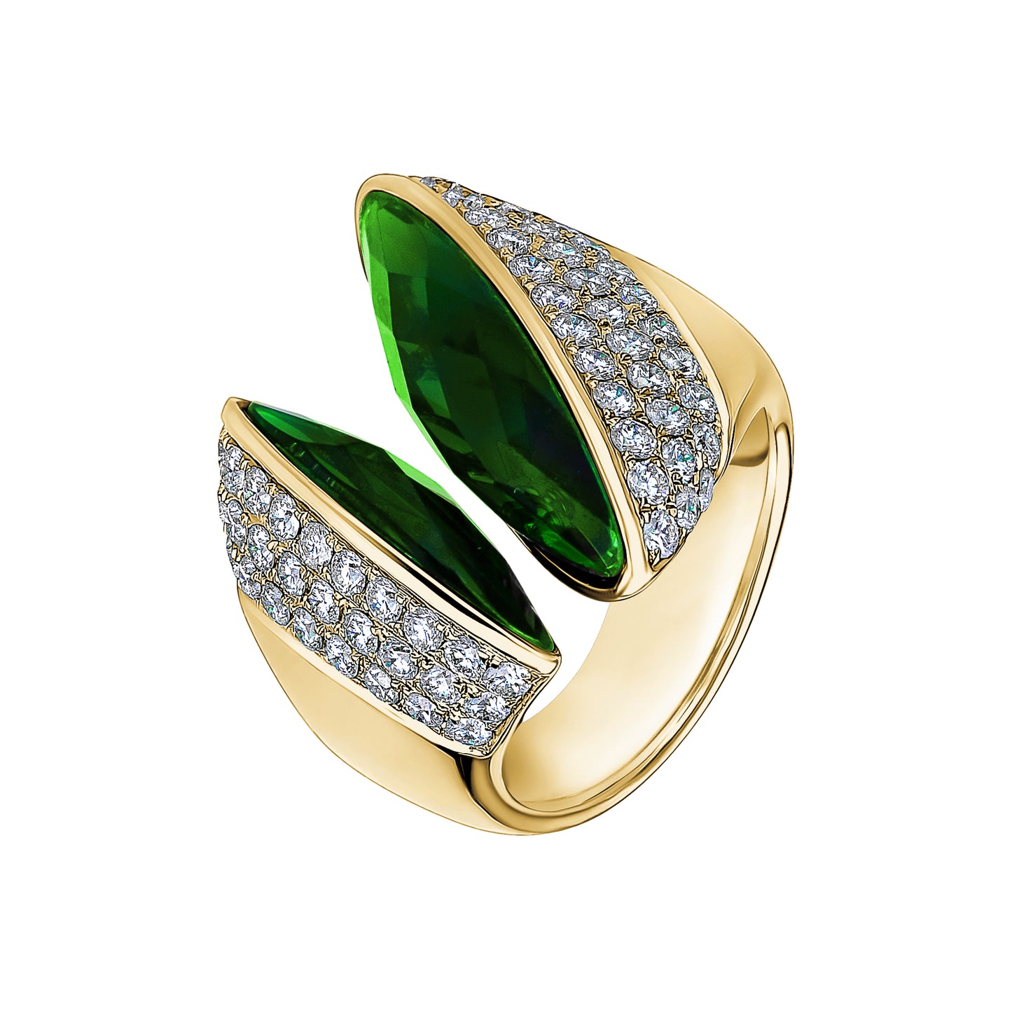 Split Green Stone & Diamond Cocktail Ring