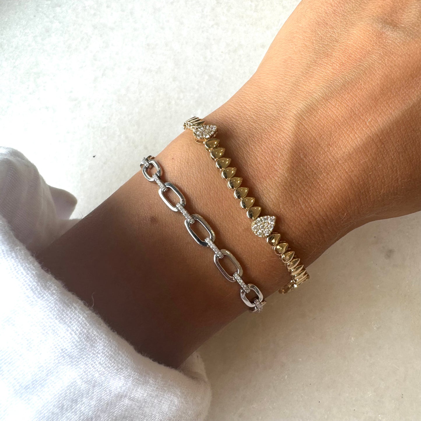 Small Oval Links & Diamond Bars Paperclip Bracelet