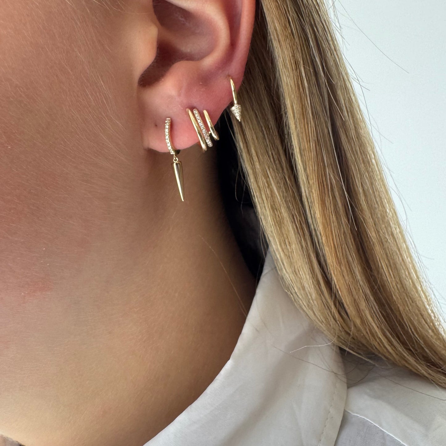 Pave Diamond Huggies W/ Gold Spike