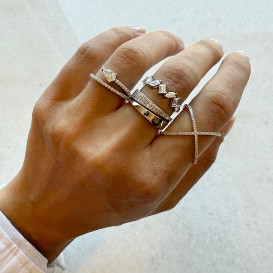 Elongated Diamond Criss Cross Ring