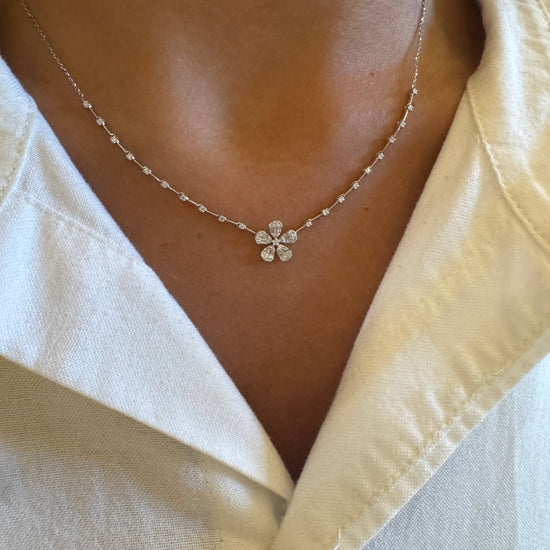 5 Petal Flower Pendant on Diamond and Bar Chain