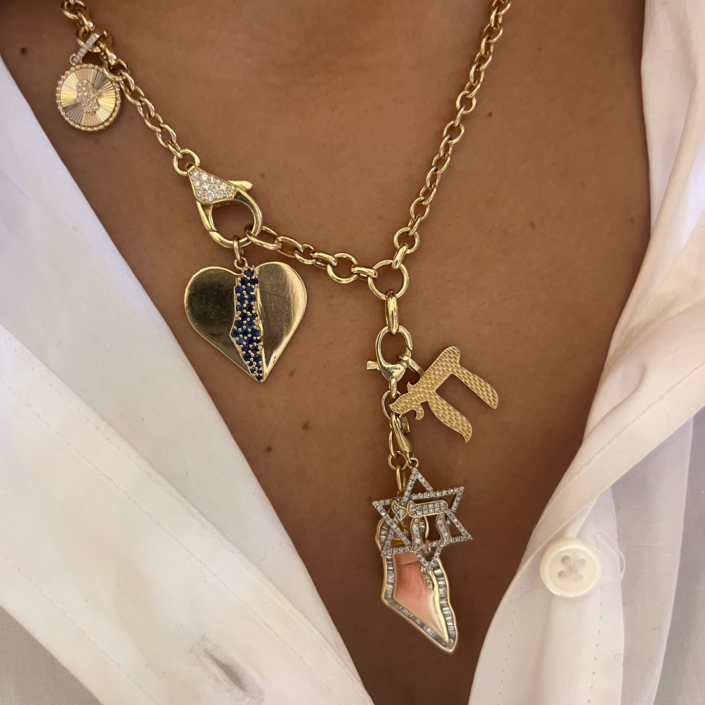 Gold & Blue Sapphire Israel is in my Heart Charm