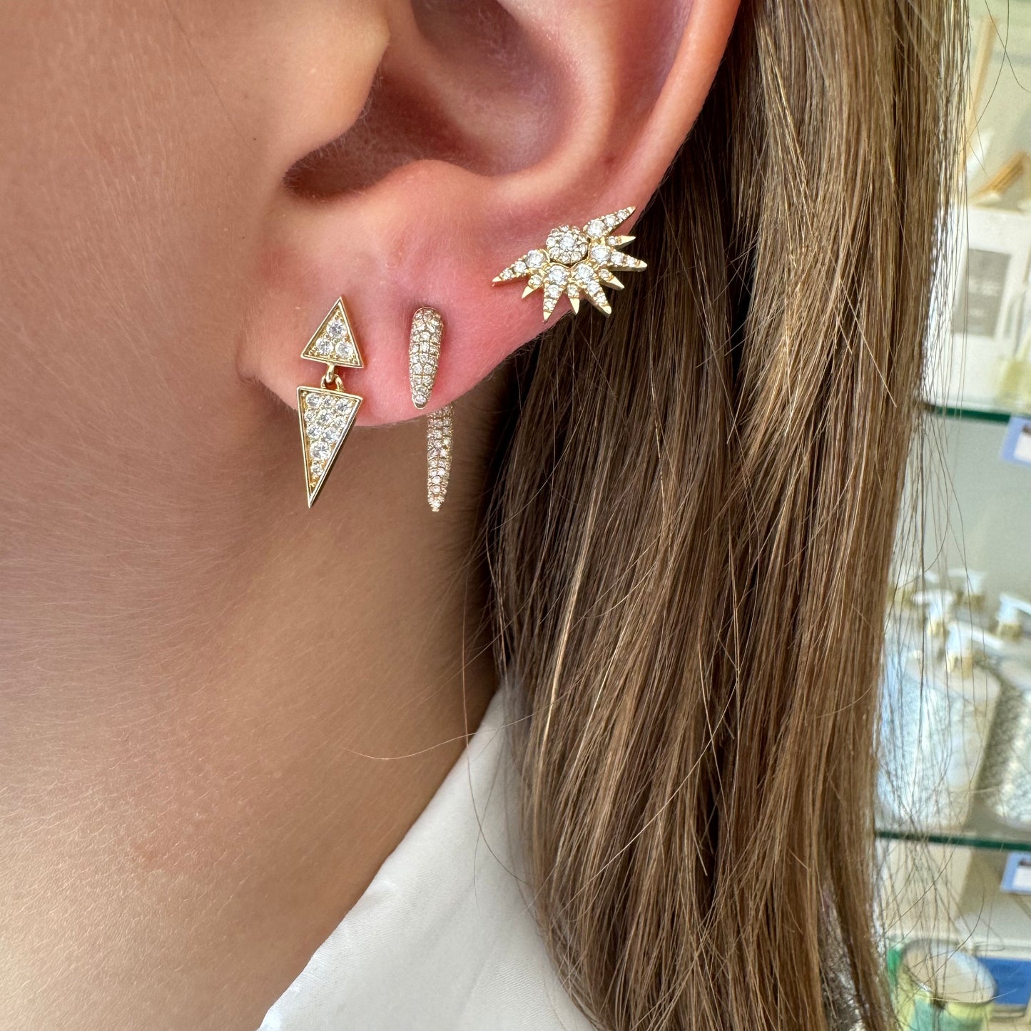 Double Diamond Horn Jacket Earrings