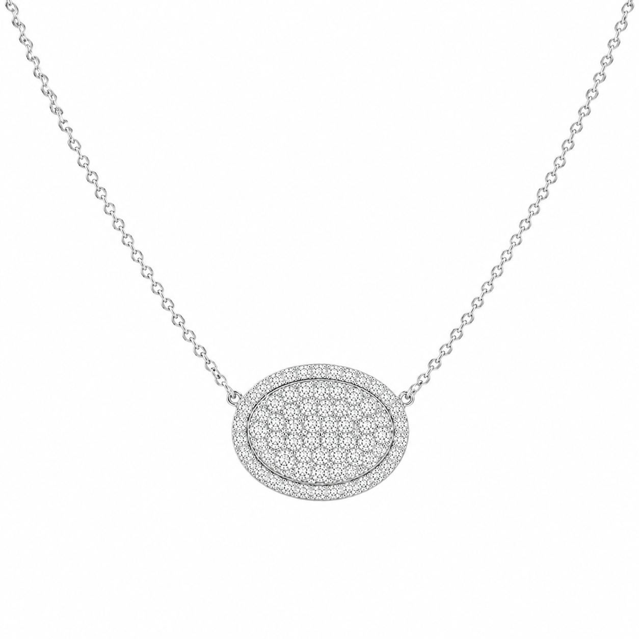 Diamond Oval & Diamond Halo Necklace
