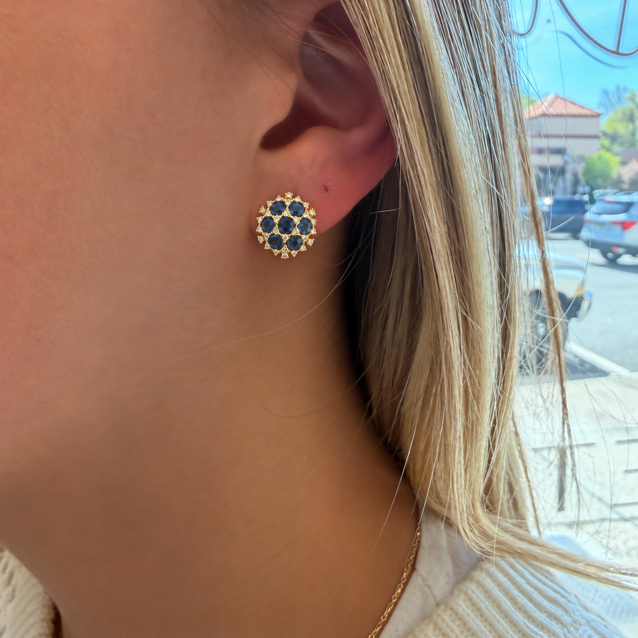 Diamond & Sapphire Cluster Earrings