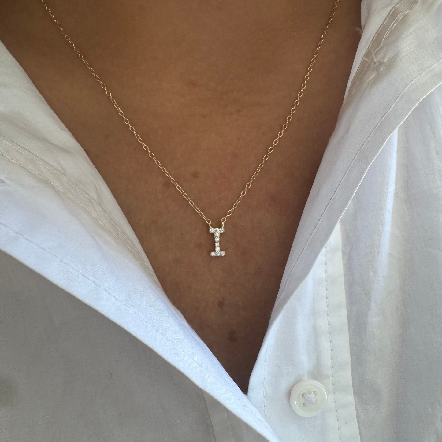 Silver & CZ Initial on Chain Necklace