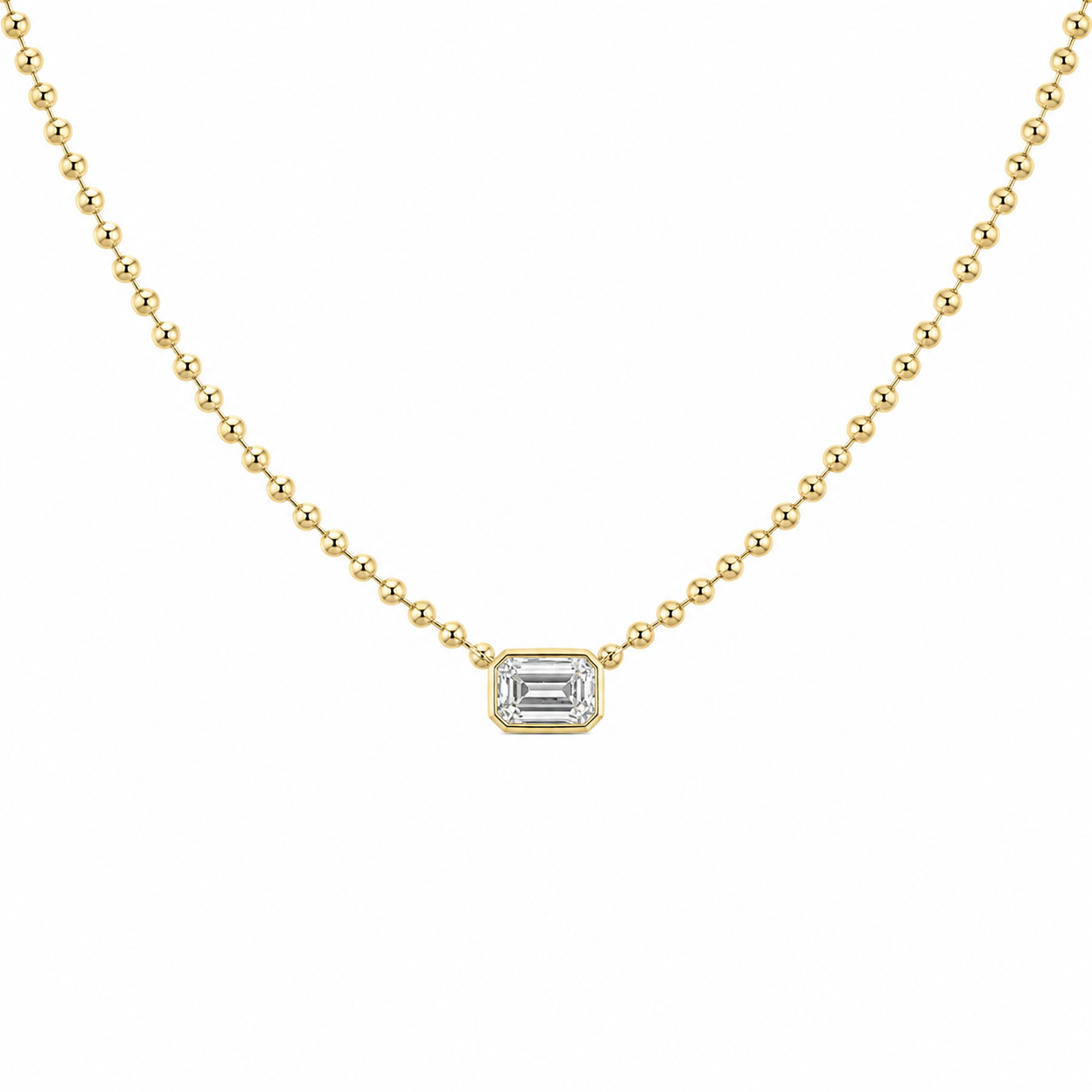 3 mm Ball Chain Necklace with Lab Grown Emerald Diamond set in Bezel