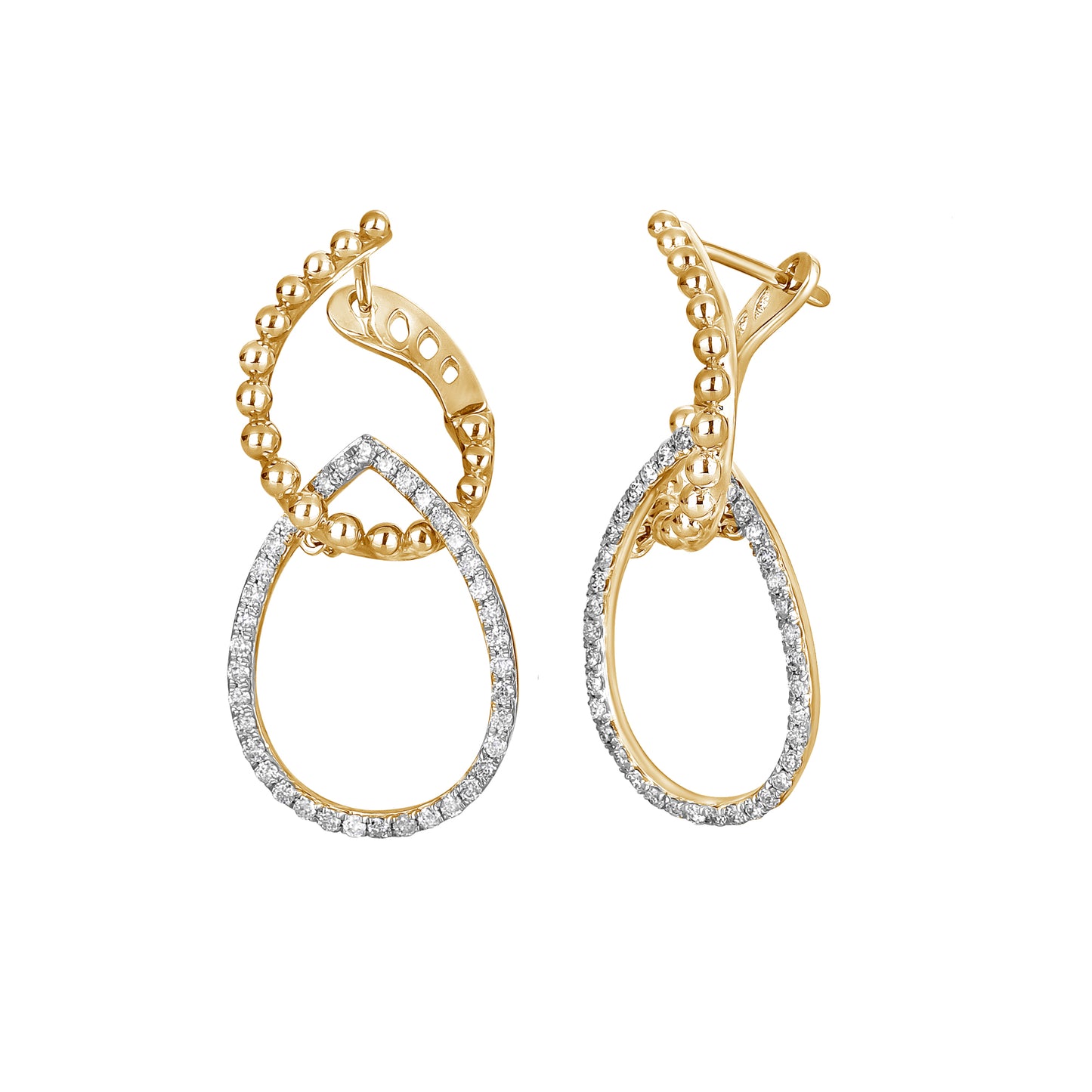 Gold Ball & Pave Diamond Interlocking Hoop Earrings