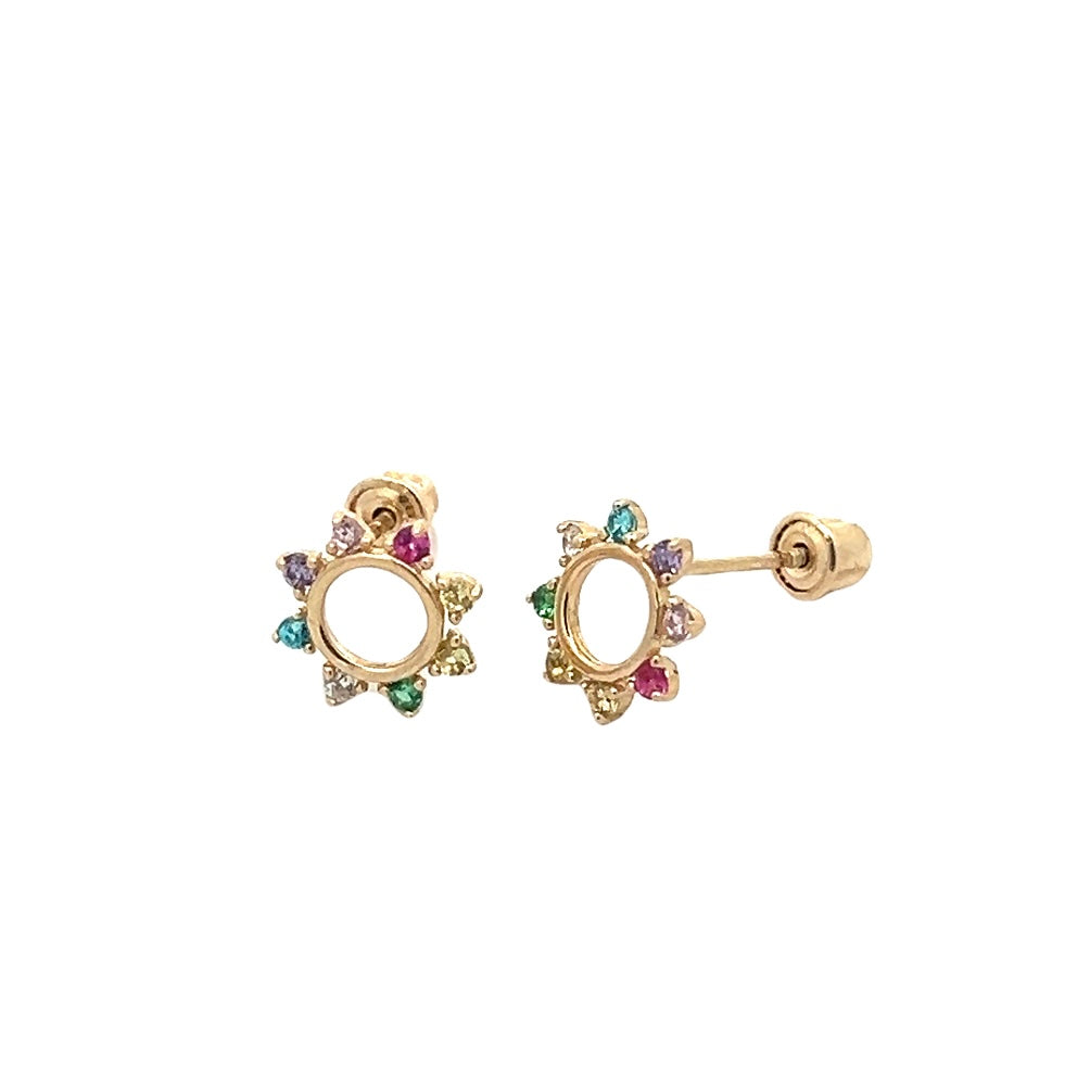 Gold & Multicolor Crystal Circle Screwback Earrings