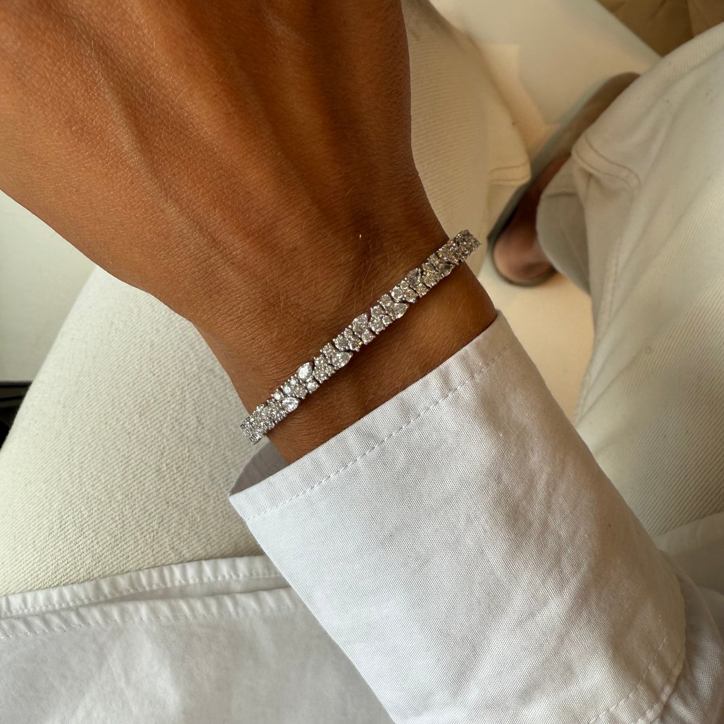 Lab Diamond Pear & Round Cluster Flex Bangle