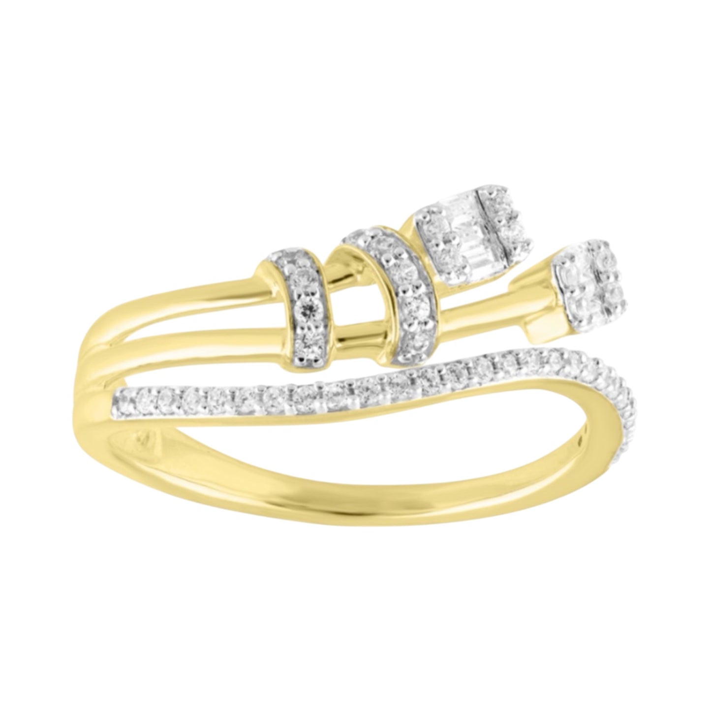 Diamond & Gold Wavy Ring With Oval Baguettes