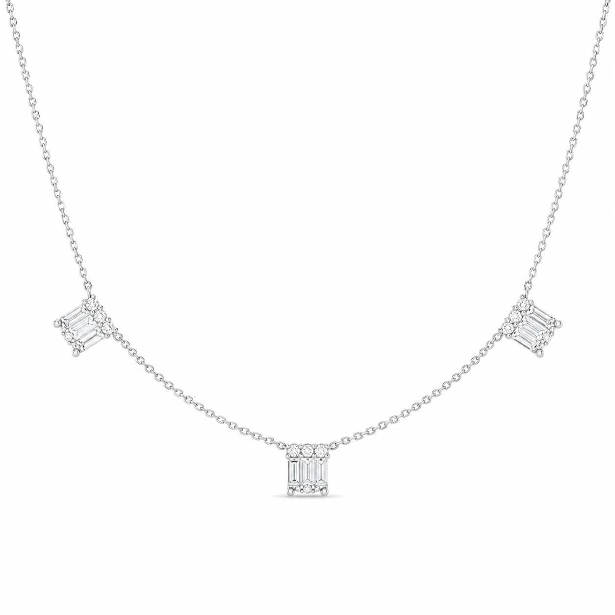 3 Baguette Diamond Hanging Necklace