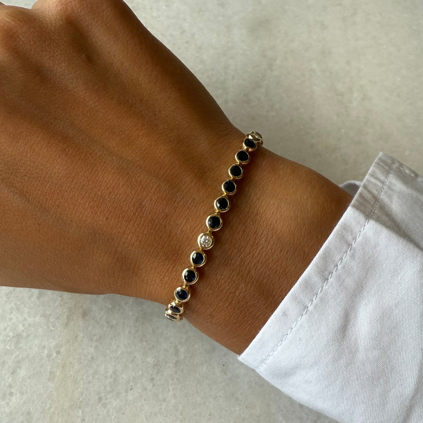 Blue Sapphire & Diamond Bezel Tennis Bracelet